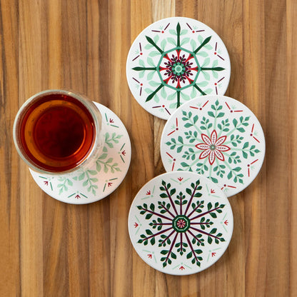 Good Tidings coaster shown from the side, displaying the cork backing - PABOOM