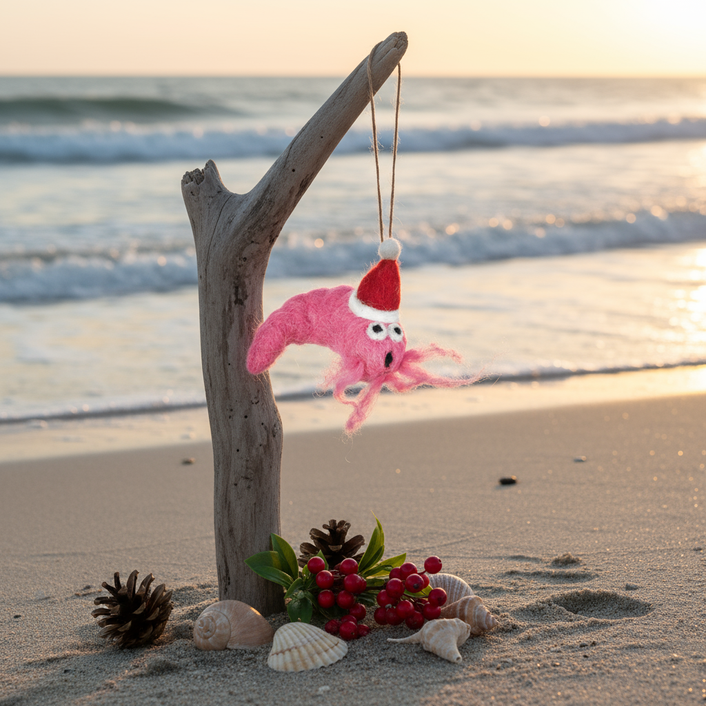 Handmade Felt Festive Prawn Hanging Christmas Decoration