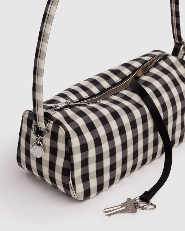 BAGGU Nylon Loaf Bag Black and Cream Gingham side profile - PABOOM