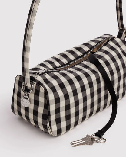 BAGGU Nylon Loaf Bag Black and Cream Gingham side profile - PABOOM