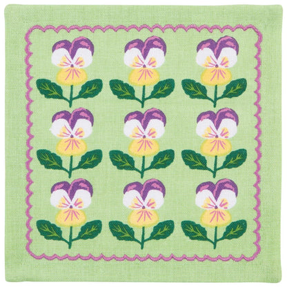 Close-up of the pansy print on one cocktail napkin – PABOOM