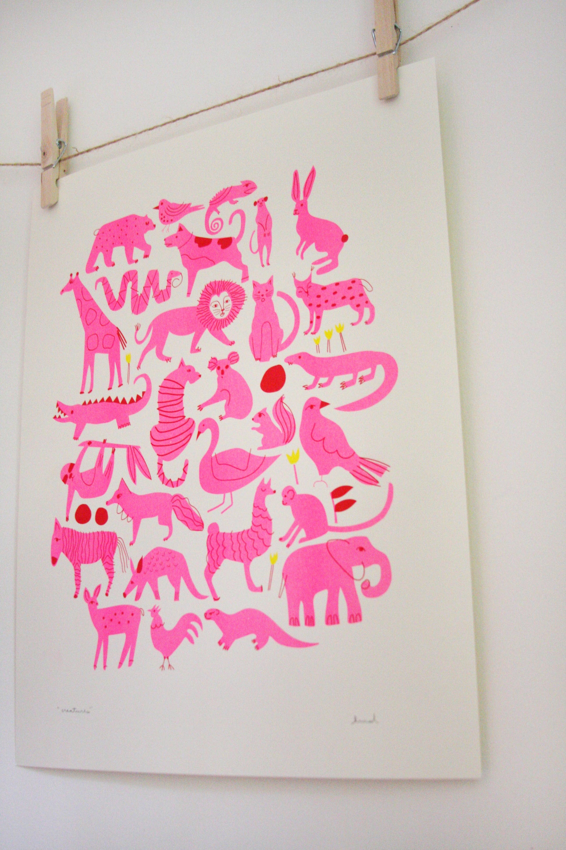 Creatures riso print by Leah Duncan, detail view 3 — PABOOM