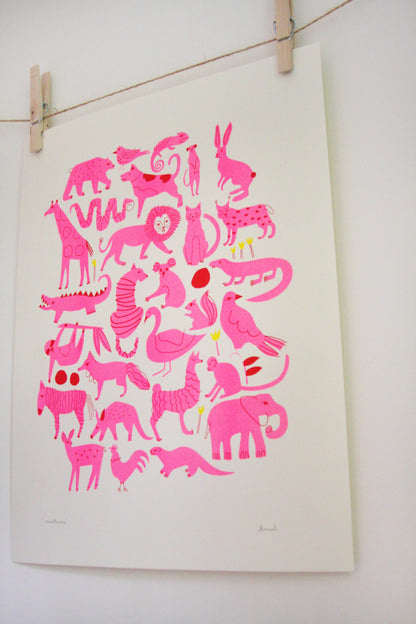 Creatures riso print by Leah Duncan, detail view 3 — PABOOM
