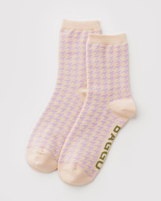 BAGGU Crew Sock - Pink Houndstooth