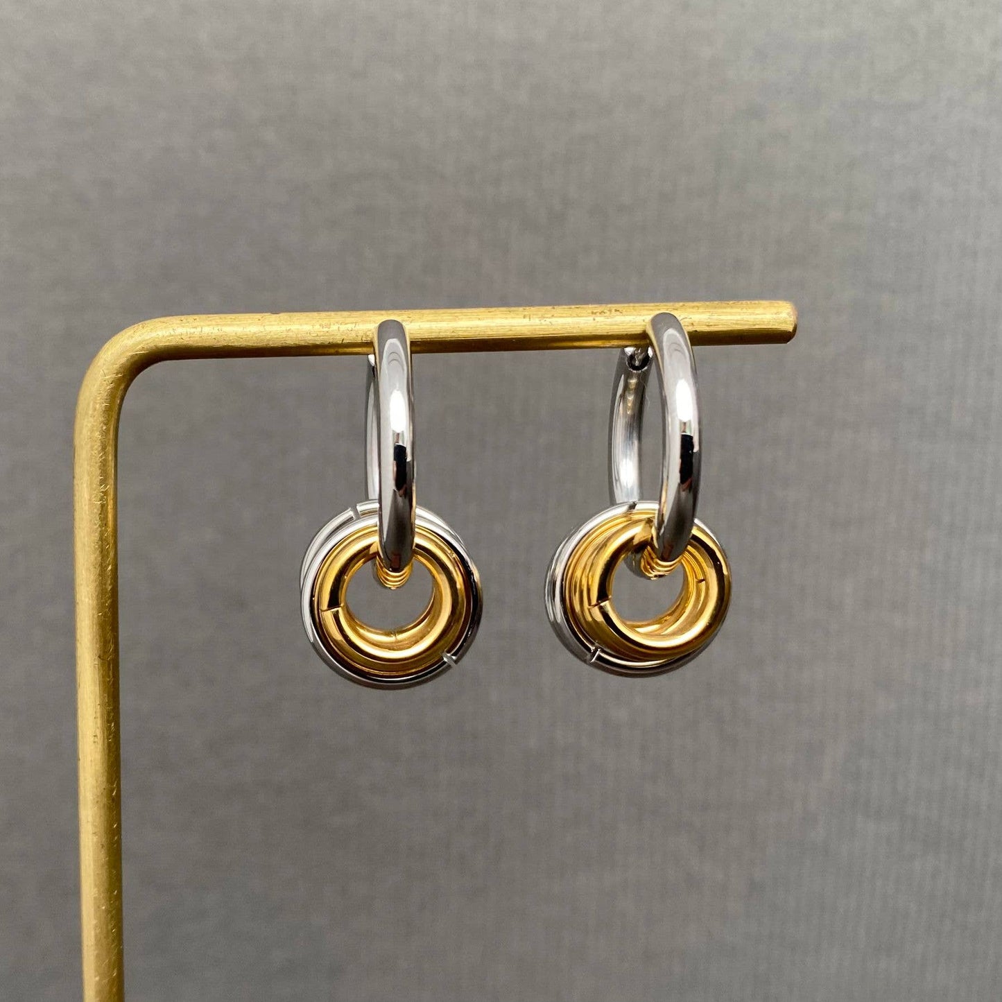 Two Tone Ring Huggie Earrings