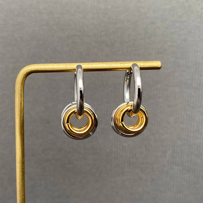 Two Tone Ring Huggie Earrings