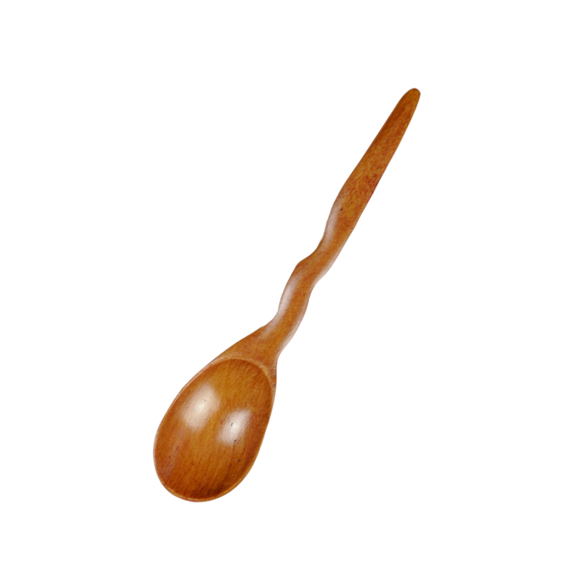 Small natural wood spoon with a gently wavy curved handle