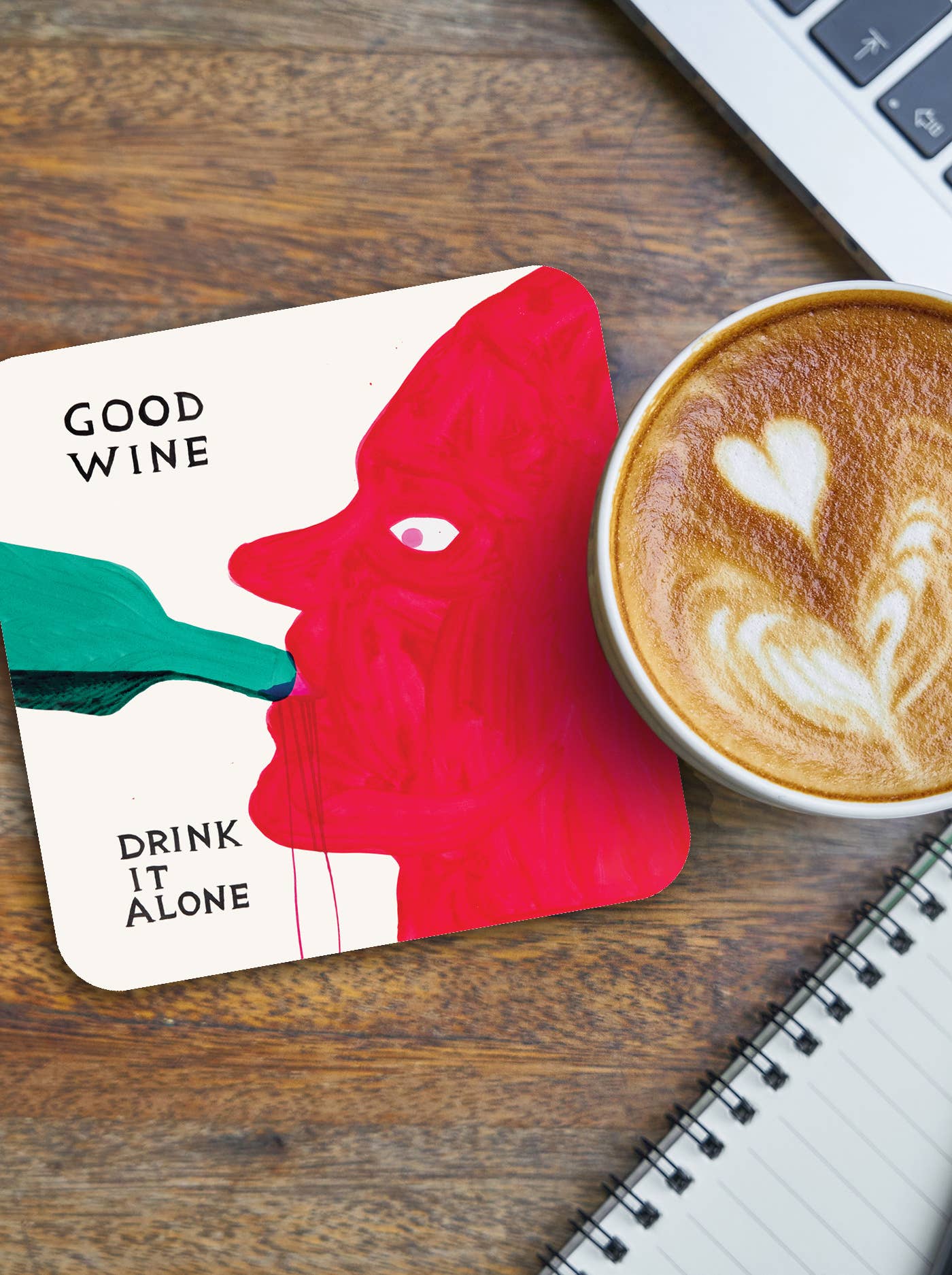 David Shrigley x Brainbox Candy Good Wine Drink Alone coaster, cork-backed melamine - PABOOM