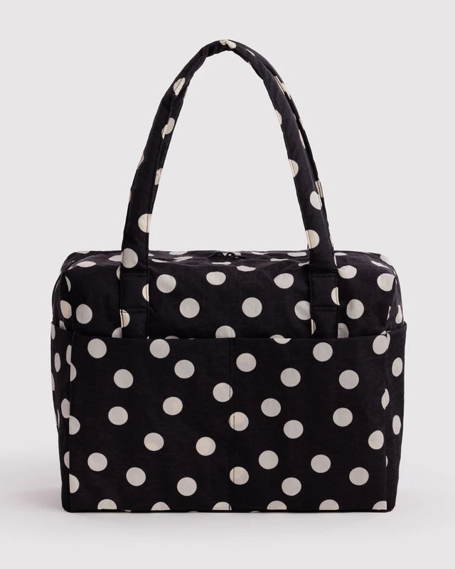 BAGGU Cloud Carry-on in black and cream polka dot with trolley sleeve - PABOOM