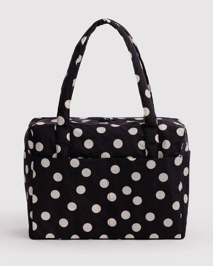 BAGGU Cloud Carry-on in black and cream polka dot with trolley sleeve - PABOOM