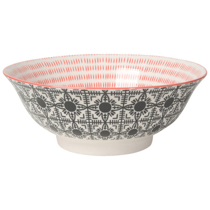 Stamped Porcelain Bowl 8" - Black Tile + Red