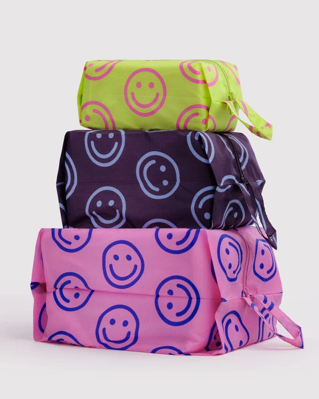BAGGU 3D Zip Set in Bright Happy Mix print, three stacked expandable pouches - PABOOM