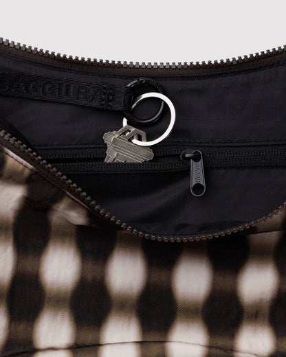 BAGGU Medium Nylon Crescent Bag - Blurred Gingham Brown