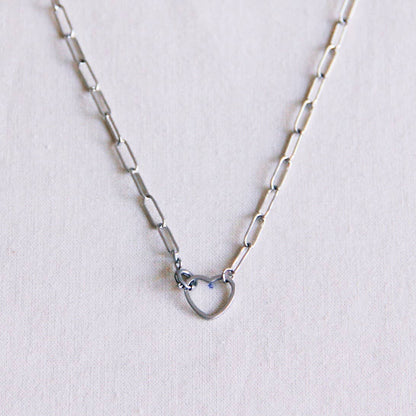 Stainless steel D-chain necklace with open heart closure - s