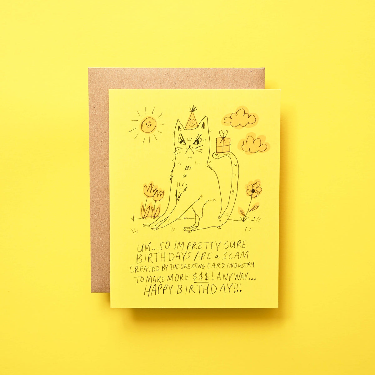 Birthdays Are a Scam card with kraft envelope - PABOOM