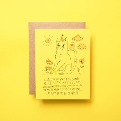 Birthdays Are a Scam card with kraft envelope - PABOOM
