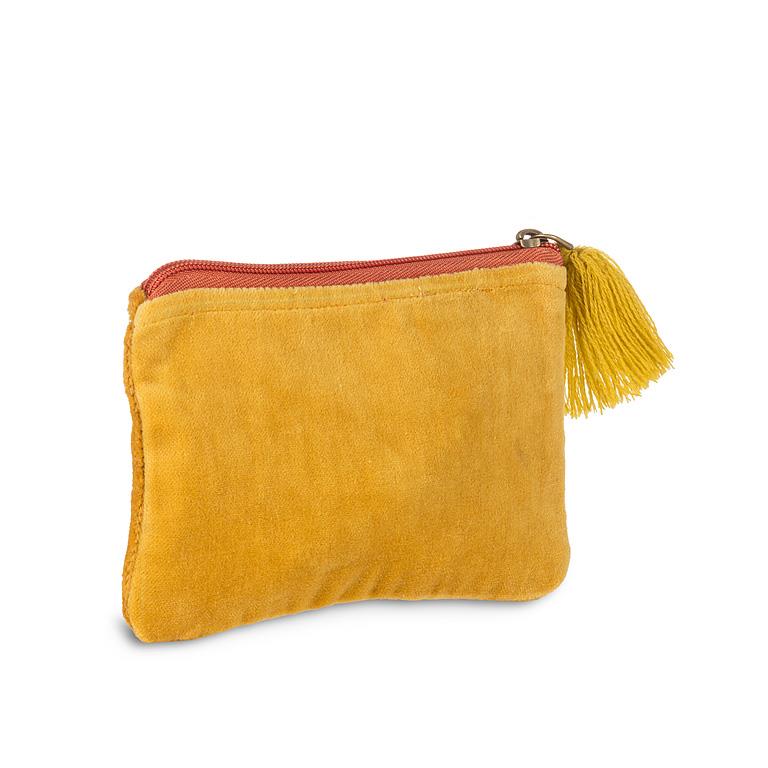 Small gold cotton velvet pouch with tassel, additional angle