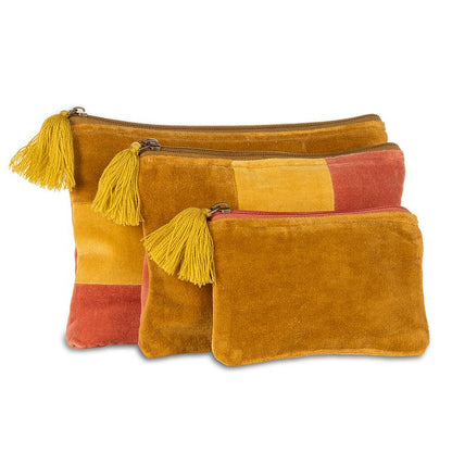 Small gold cotton velvet pouch with tassel, additional angle