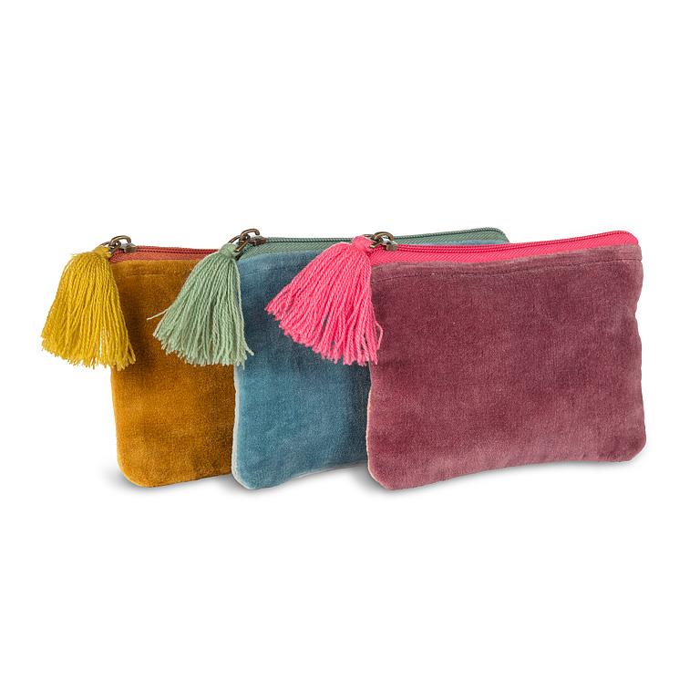 Small gold cotton velvet pouch with tassel, additional angle