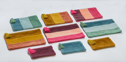 Small gold cotton velvet pouch with tassel, additional angle