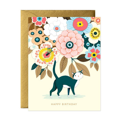 Floral Kitty Birthday Greeting Card