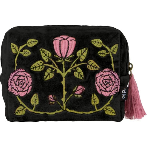 Rose Briar embroidered pouch shown from the side to display its boxy shape – PABOOM