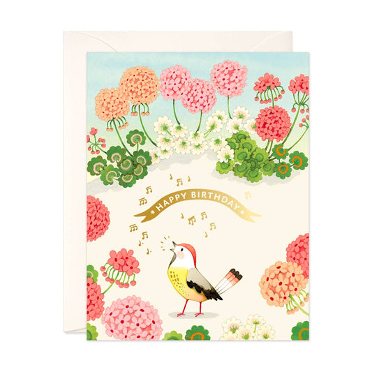 Geranium and Bird Birthday Greeting Card