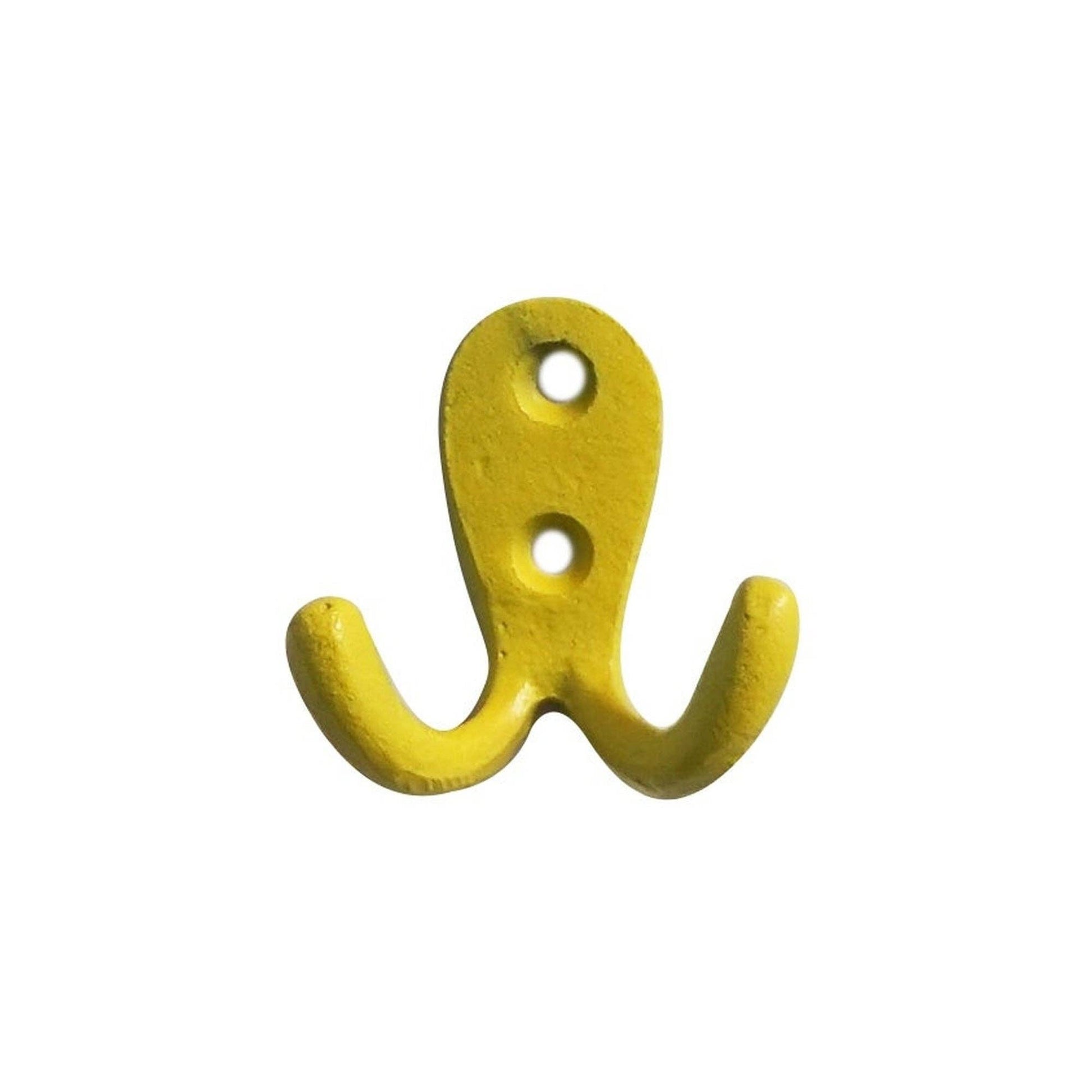 Small yellow cast iron double-prong wall hook - PABOOM