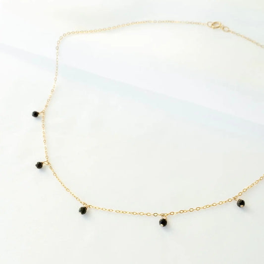 Primrose Necklace Black  Gold Filled