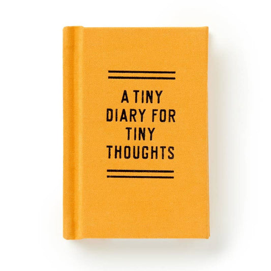 A Tiny Diary for Tiny Thoughts with a mustard yellow felt cover and black lettering - PABOOM
