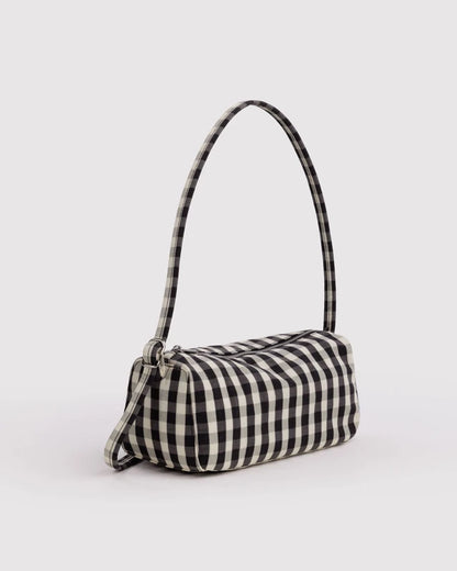 BAGGU Nylon Loaf Bag Black and Cream Gingham strap and hardware detail - PABOOM