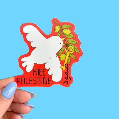 Close-up detail of the Free Palestine sticker's linework