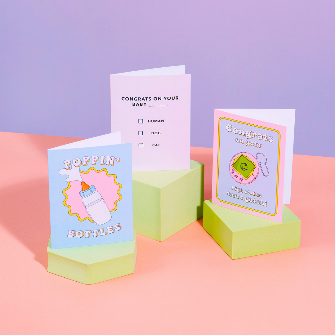 Close-up detail of the High Stakes Baby card