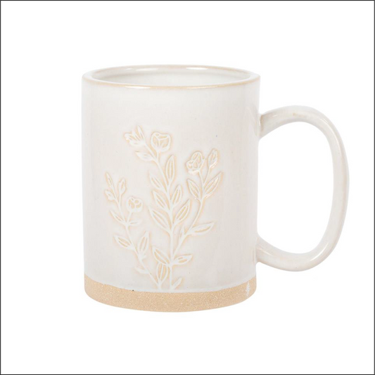 Embossed Botanical Mug White