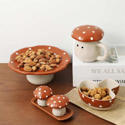 Mushroom Salt + Pepper Shakers On Tray