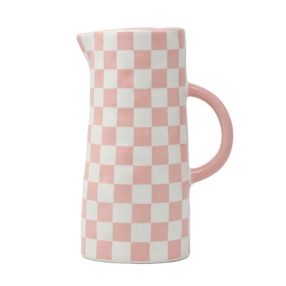 Checkered Pink Pitcher Vase