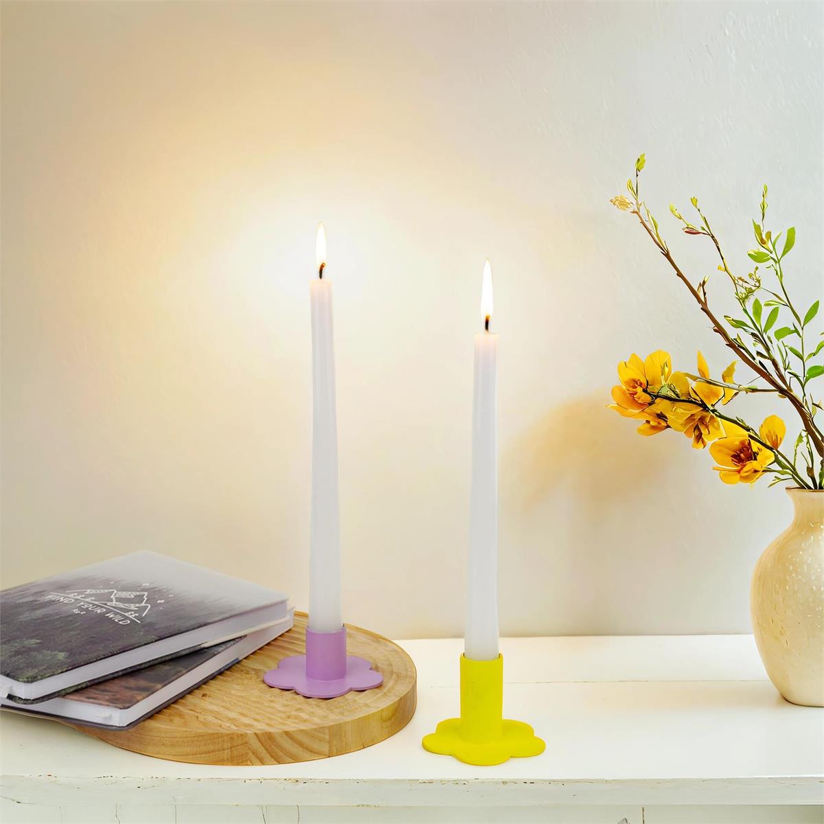 Iron Flower Taper Holder Yellow