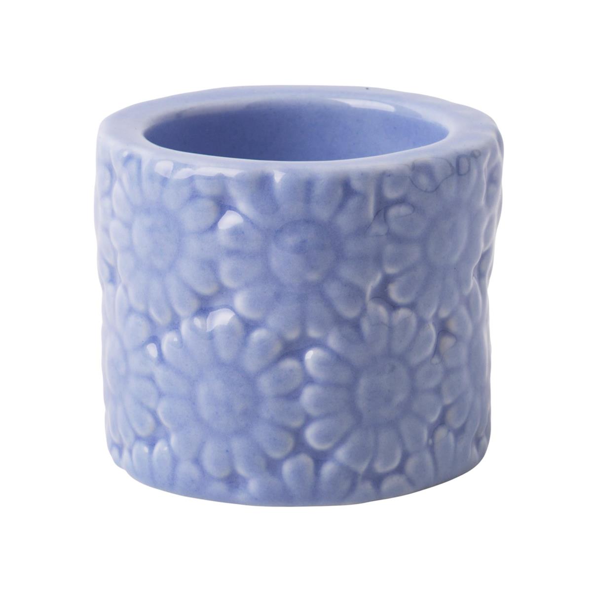 Flower Embossed Tealight Holder Blue