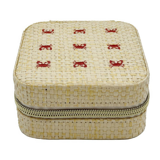 Crab Embroidered Jewelry Case Seagrass/Poly 4x2"
