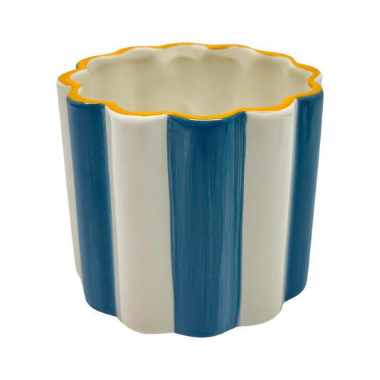 Striped Scalloped Edge Planter - Blue