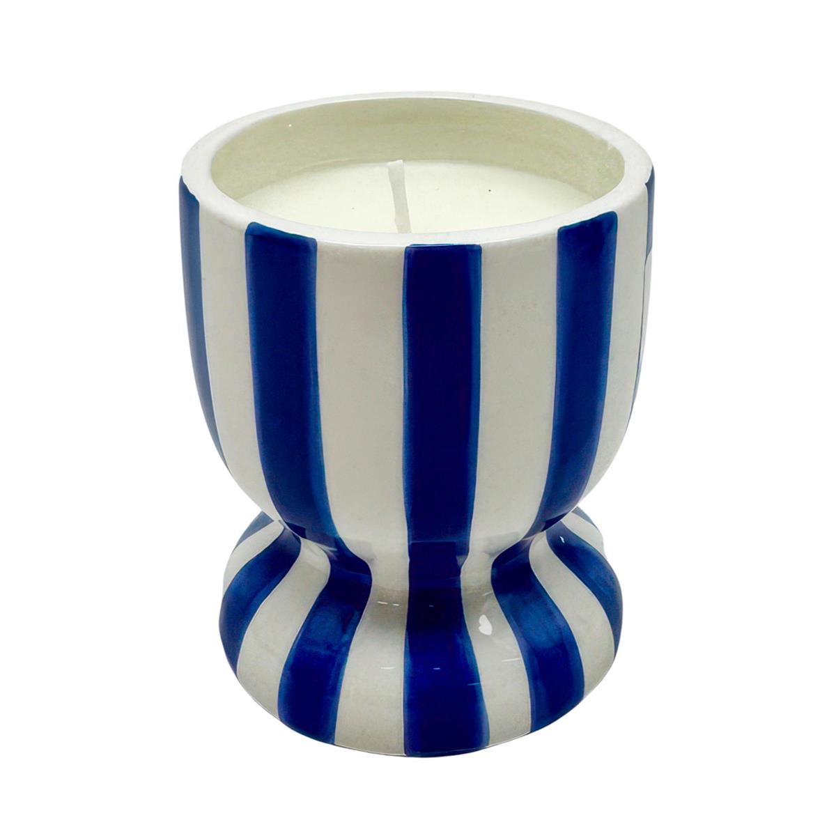 Striped Ceramic Jar Candle - Blue