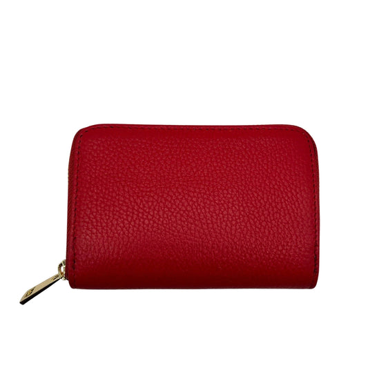 Grained leather zip-around wallet, zipper pull detail