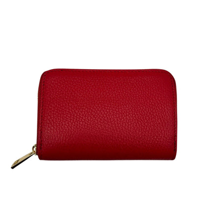 Grained leather zip-around wallet, zipper pull detail