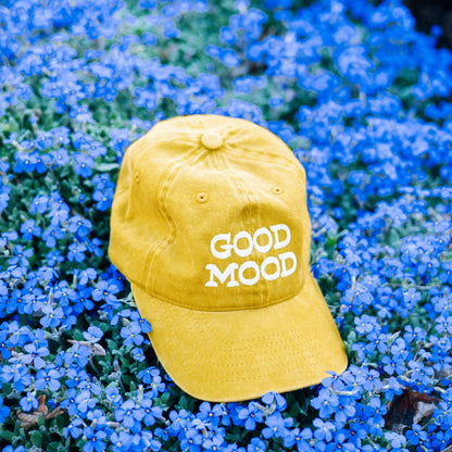 Good Mood dad hat adjustable strapback closure, back view - PABOOM
