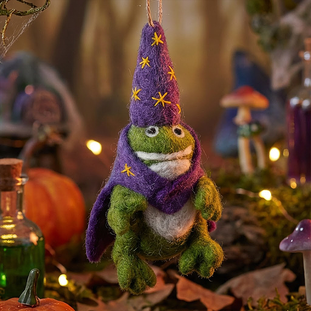 Handmade Felt Wizard Frog Hanging Decoration