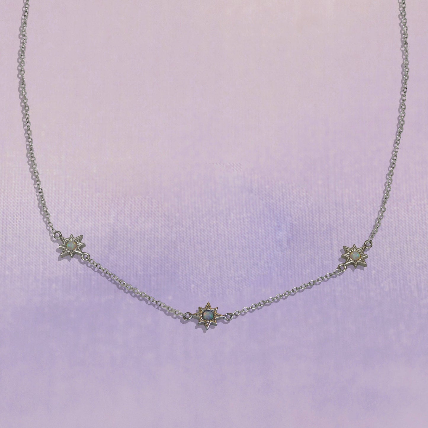 Triple Opal Starburst Necklace - Silver