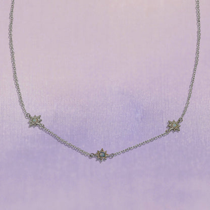 Triple Opal Starburst Necklace - Silver