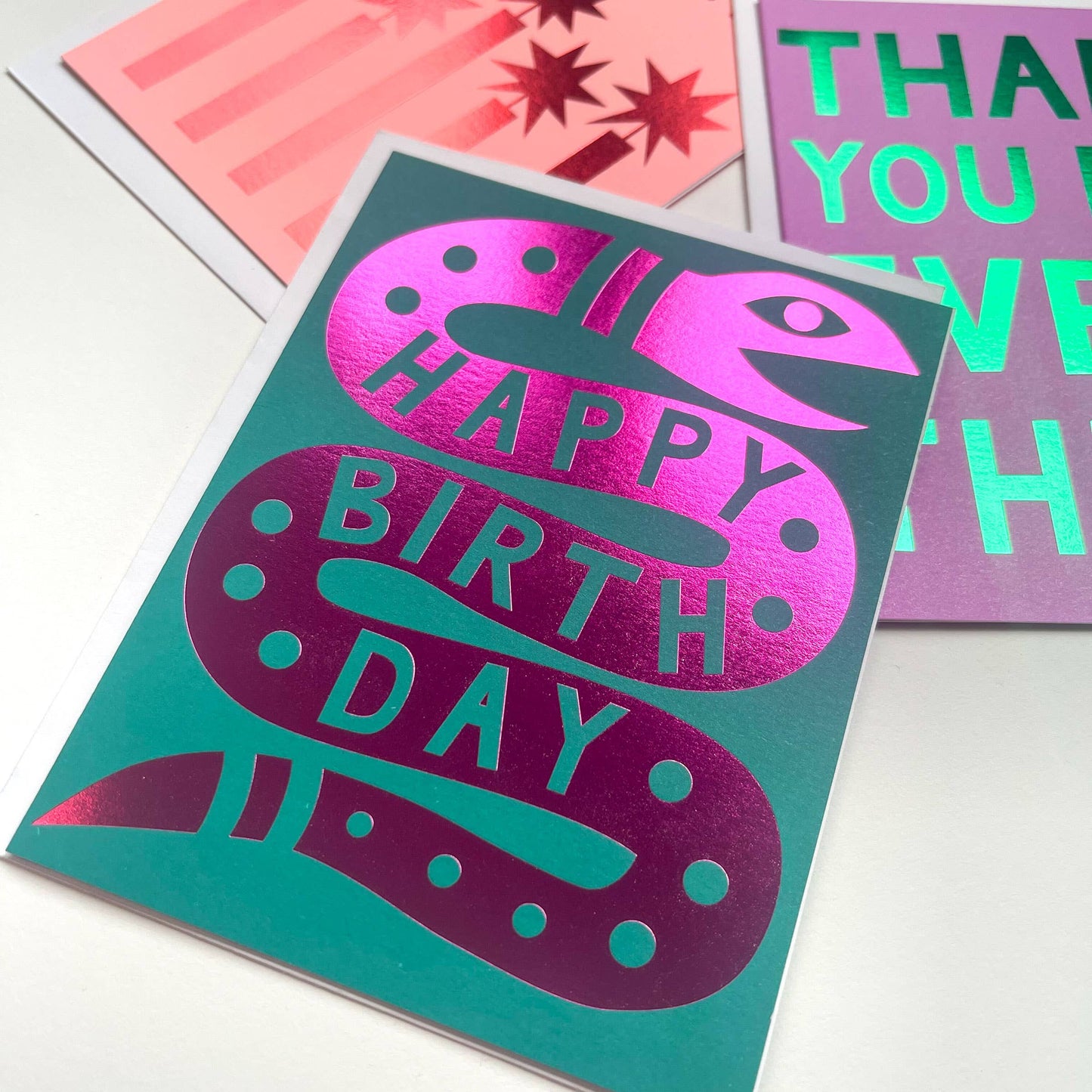 Pink Foil Happy Birthday Snake Note Card