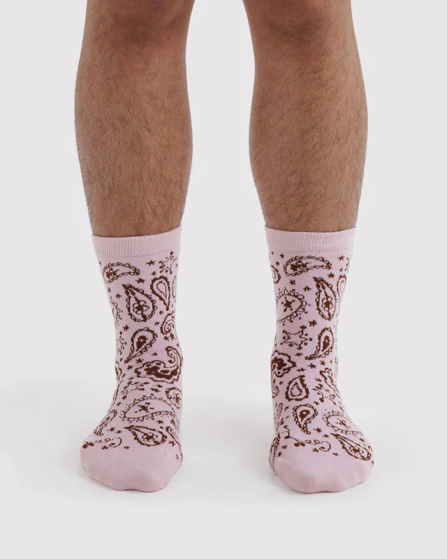 BAGGU Crew Sock Paisley Pink pair flat lay - PABOOM