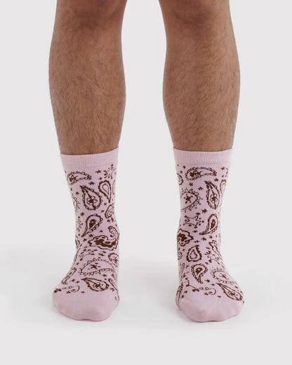 BAGGU Crew Sock Paisley Pink pair flat lay - PABOOM